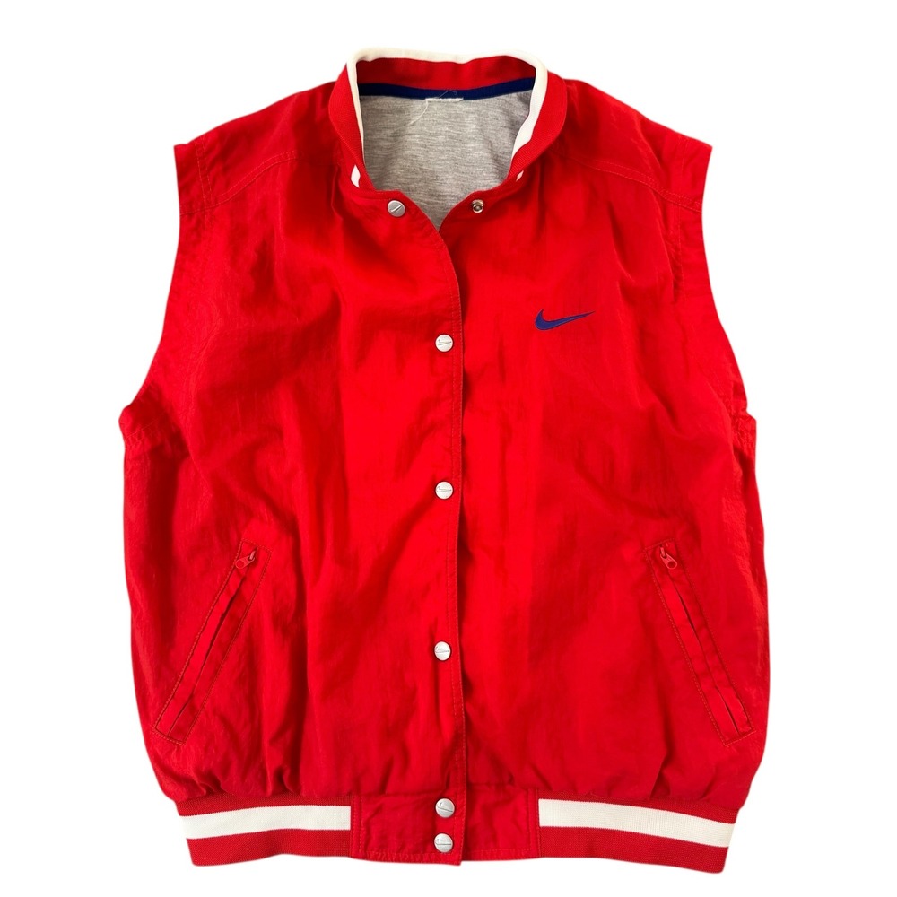 Vintage Nike Women's Large‎ Red Nylon Big Swoosh Windbreaker Vest *Flaw